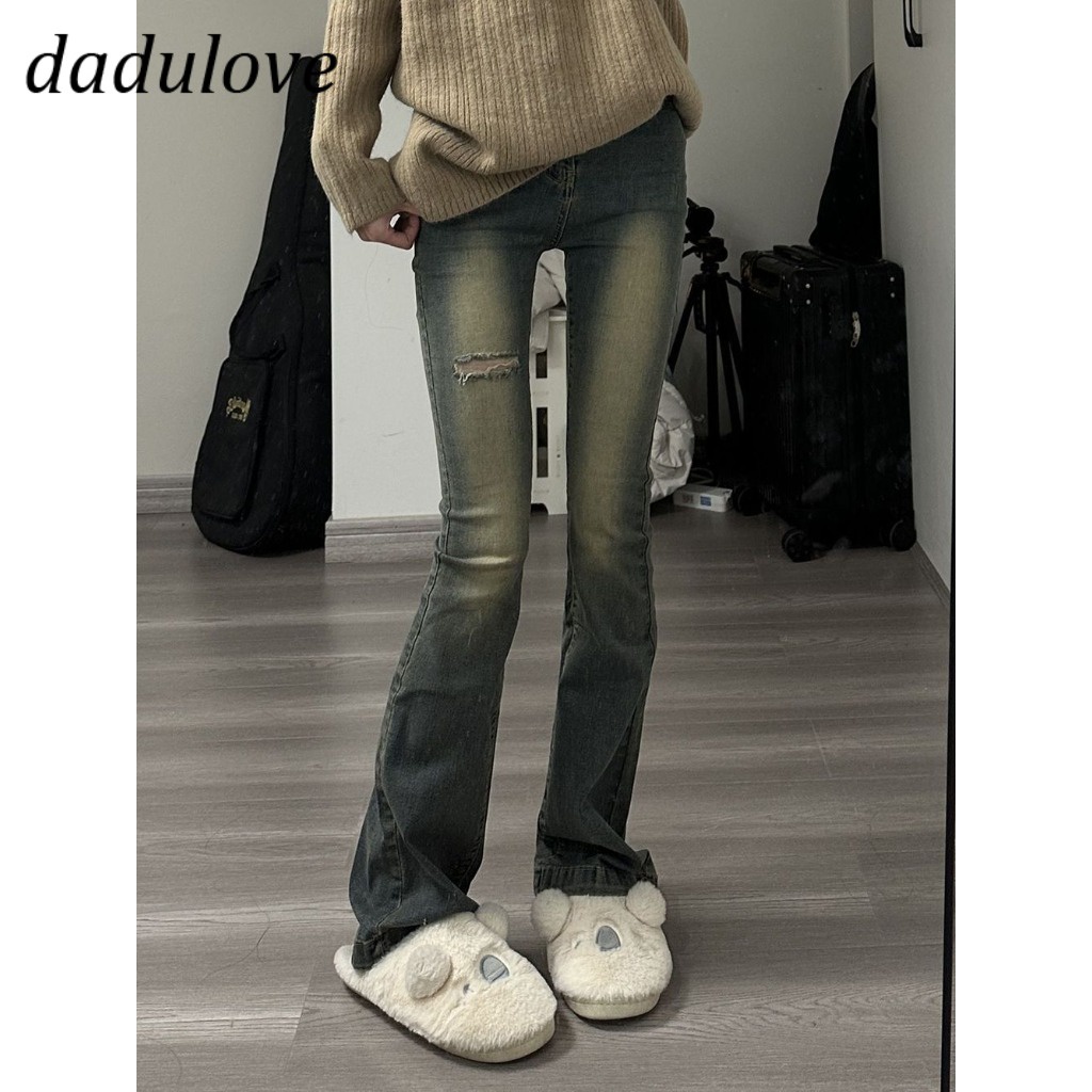 dadulove-new-korean-version-of-ins-high-waist-retro-washed-jeans-womens-high-waist-slim-flared-pants-ripped-pants