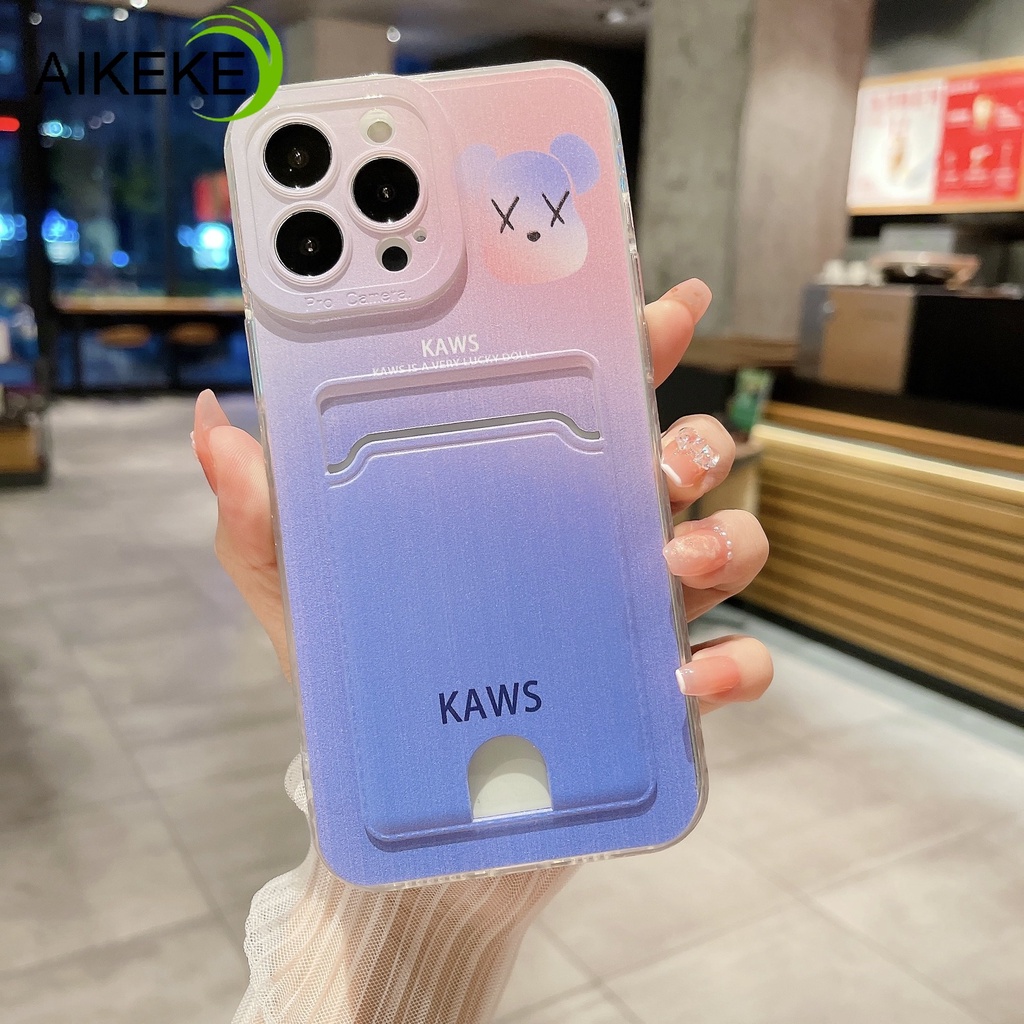 เคสโทรศัพท์มือถือ-แบบนิ่ม-ลายหมี-kaws-พร้อมช่องใส่บัตร-สําหรับ-huawei-y9-prime-y9a-y7-y6-prime-y6p-y6s-2020-2019-2018-y7a-p-smart-2021