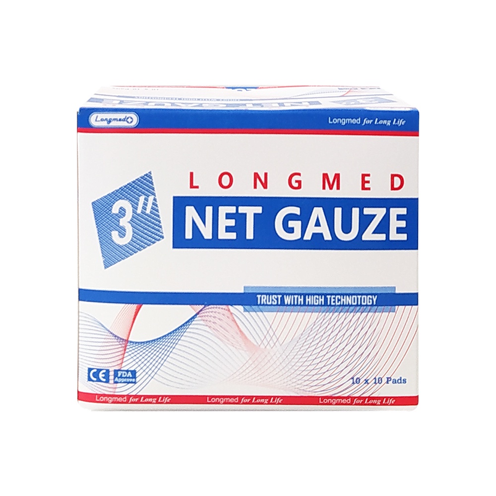 ผ้าก็อซปิดแผล-ผ้าก็อส-longmed-net-gauze-1-กล่องมี-10-ชิ้น-กล่องฟ้า