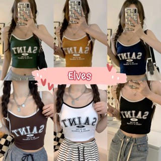 Elves✨พร้อมส่ง✨ เสื้อสายเดี่ยวไหมพรม ดีเทลสกีนตัวอักษรด้านหน้า เก๋ไม่ซ้ำใคร ~N359/0899-C~