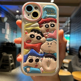 เคสโทรศัพท์มือถือหนัง กันกระแทก ลายการ์ตูนชินจังน่ารัก สามมิติ สําหรับ iPhone14pro max iPhone13 12 11 11