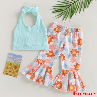 Babybaby- เด็กทารก เด็กผู้หญิง ผูกเชือกแขวนคอ เสื้อกั๊ก พิมพ์ลายดอกไม้ กางเกงบาน ฤดูร้อน ชุดลําลอง