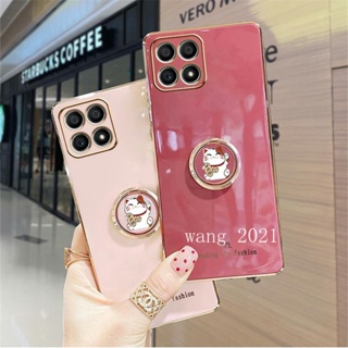 2023 New Phone Case เคส Honor X7a X8a X9a 5G Casing Electroplating Straight Edge with Cat Stand Protective Soft Case เคสโทรศัพท