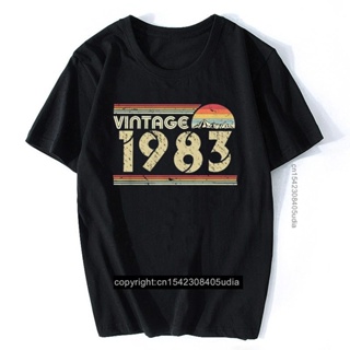 Classic Vintage 1983 T Shirt Men Pre-Shrunk Cotton 37th 37 Years Old Birthday Tee Tops Short Sleeve Sunset Mountain_03