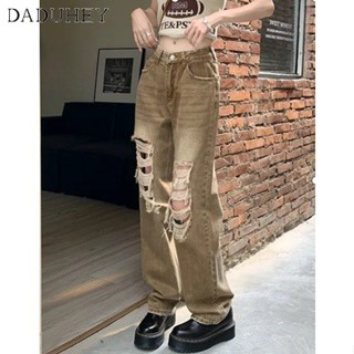 DaDuHey🎈 New American Style High Street Ripped Jeans Retro Washed Wide Leg Pants Womens High Waist Jeans