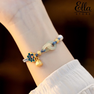 Ellastore123 สร้อยข้อมือ จี้หยกเทียม ประดับไข่มุกปลอม ดอกไม้ หรูหรา สําหรับผู้หญิง