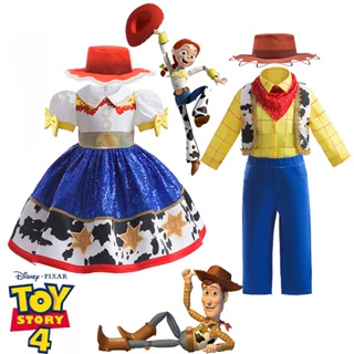 Disney Toy Story Jessie Woody ชุดคอสเพลย์ แขนพัฟ เสื้อผ้าเด็กทารก เด็กผู้หญิง งานเลี้ยงวันเกิด ชุดคาวบอย
