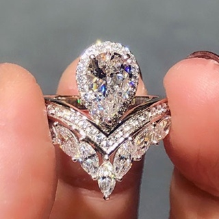 สินค้าใหม่ แหวนหมั้น รูปมงกุฎ หยดน้ํา ประดับเพทาย ทองแดง สีขาว ทอง สําหรับผู้หญิง