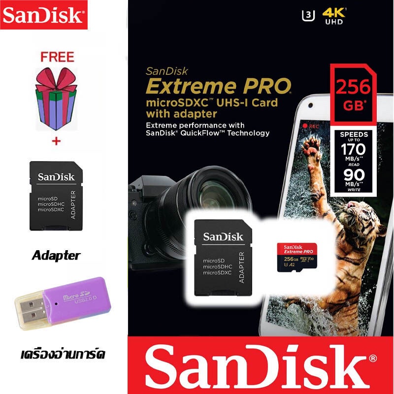 ภาพหน้าปกสินค้าเมมโมรี่การ์ด Sandisk Extreme Pro microSD Card ความเร็ว 170MB/s ความจุ 32GB 64GB 128GB 256GB Class10 A2 การ์ดหน่วยความจำ จากร้าน wbrdtbeyih บน Shopee