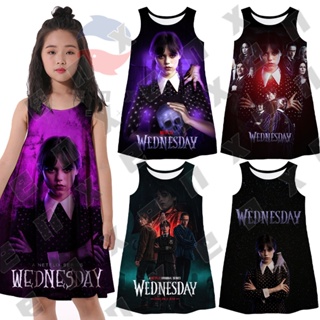 Wednesday Addams Costume Dress Kids ชุดเดรสคอสเพลย์ Addams สําหรับเด็กผู้หญิง อายุ 3-13 ปี