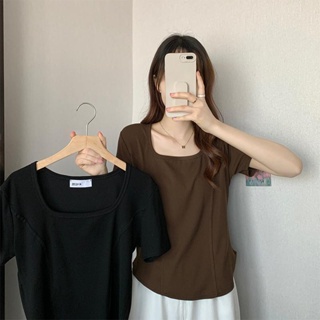 【Blouse Oversize】เสื้อยืดแขนสั้น คอสี่เหลี่ยม พลัสไซซ์ สไตล์เกาหลี แฟชั่นฤดูร้อน สําหรับผู้หญิง รองรับ 150 กก.