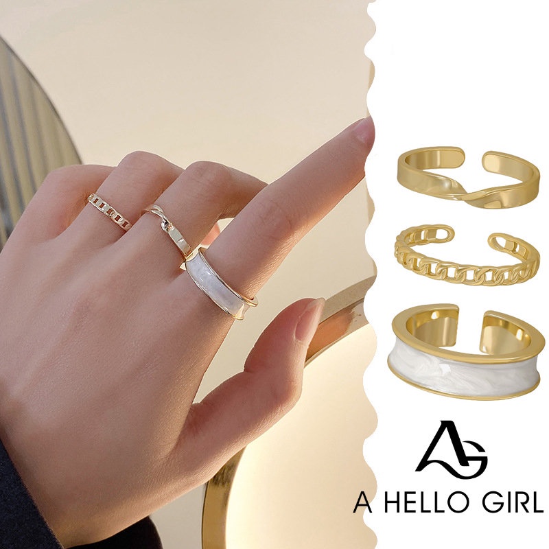 ภาพหน้าปกสินค้าA HELLO GIRL ชุดเครื่องประดับ แหวนสวมนิ้วมือ สามารถปรับได้ แบบเรียบง่าย แฟชั่นสไตล์เกาหลี สําหรับผู้หญิง จํานวน 3 ชิ้น ต่อชุด