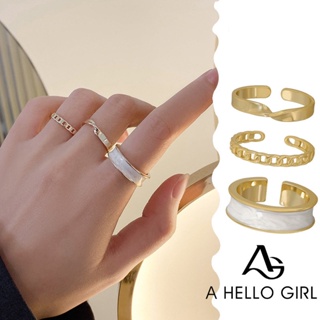สินค้า A HELLO GIRL ชุดเครื่องประดับ แหวนสวมนิ้วมือ สามารถปรับได้ แบบเรียบง่าย แฟชั่นสไตล์เกาหลี สําหรับผู้หญิง จํานวน 3 ชิ้น ต่อชุด