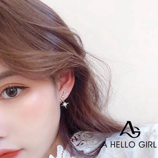 A HELLO GIRL ต่างหูเพทาย รูปดาว หรูหรา สไตล์เกาหลี สําหรับผู้หญิง