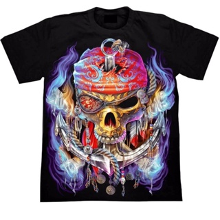 💖ใหม่💥 【Rock chang T-shirt  3D】 4D17ลายหัวกระโหลก เสื้อยืด()ผู้ชาย(ไซส์ยุโรป)ลายหน้า-หลัง 👕