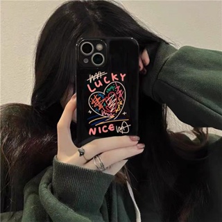 Fashion Brand Heart Graffiti Phone Case For Iphone12/13promax Apple 11 Phone Case Xs Bright Black XR Female 7P/8P/6SPS