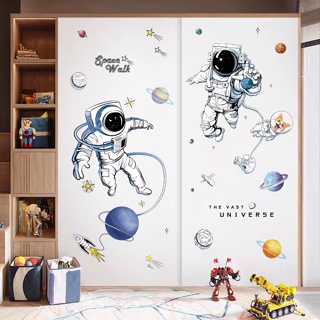 【Zooyoo】สติกเกอร์ติดผนัง ลายนักบินอวกาศ ดาวเคราะห์อวกาศ ขนาดเล็ก แบบสร้างสรรค์ สําหรับตกแต่งห้องนอน ตู้เสื้อผ้า ข้างเตียง