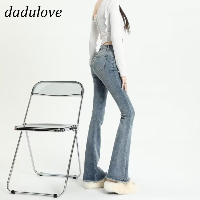dadulove-new-korean-version-of-ins-stretch-jeans-high-waist-retro-blue-wide-leg-pants-womens-micro-flared-pants