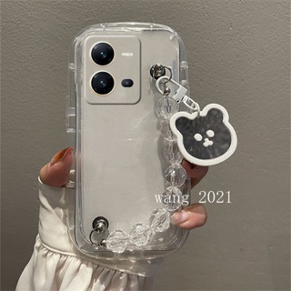 Phone Case เคส VIVO V25e V25 Y02 Y02s Y01 V23 V23e 4G 5G Hot Deals Transparent Mirror Bear Crystal Bracelet Casing VIVO T1x Y33T Y21T Y21A Y33s Y21s Y21 Y15A Y15s Silicone Soft Cover เคสโทรศัพท