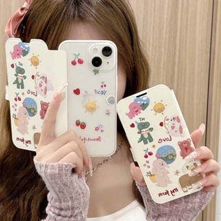 เคสโทรศัพท์มือถือหนังนิ่ม แบบใส ฝาพับ ลายภาพวาดสีน้ํามัน รูปกระต่ายน่ารัก กันกระแทก สําหรับ iPhone 14PROMAX 12PROMAX 11 11PROMAX 12 12PRO 13 13PRO 13PROMAX 14 14PRO