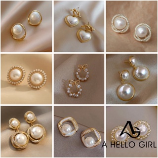 สินค้า A HELLO GIRL Stud Earrings Female Simple Explosive Korean Ins Premium Earrings S925 Silver Needle Temperament Pearl Earring
