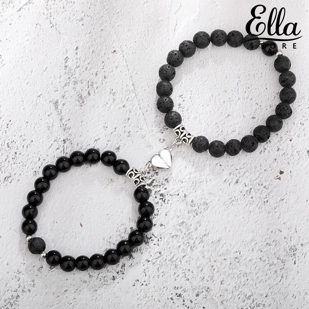 ellastore123-กําไลข้อมือลูกปัดหิน-รูปหัวใจ-ป้องกันการซีดจาง-สําหรับผู้ชาย-ผู้หญิง-ออกเดท-2-ชิ้น