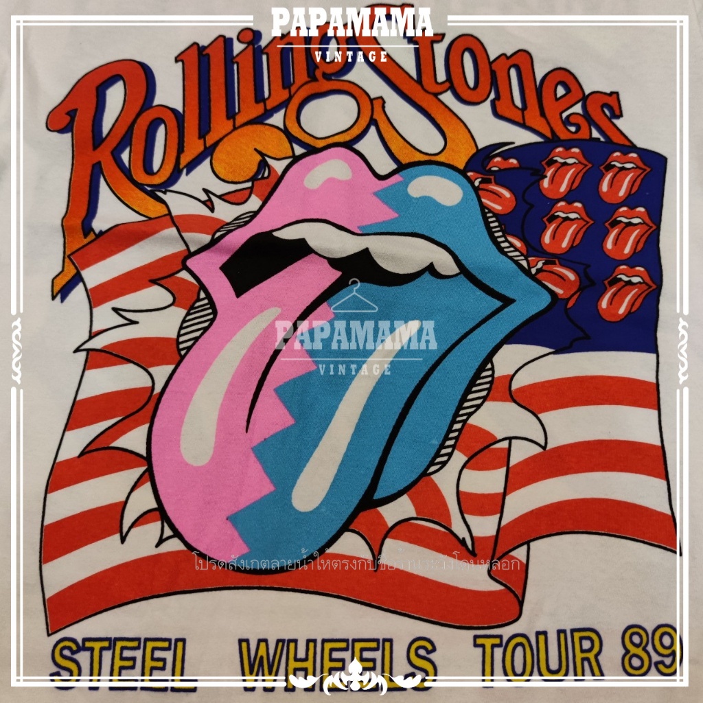 r0lling-st0nes-steel-wheels-north-america-tour-1989-โรลิ่j-สโตuส์-เสื้อวง-เสื้อทัวร์-วินเทจ-papamama-vintage