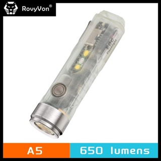 Rovyvon A5 650 Lumens USB C ไฟฉาย ขนาดเล็ก แบบชาร์จไฟได้ พร้อมไฟด้านข้าง สีแดง และตัวไฟฉาย สว่างมาก Mini EDC