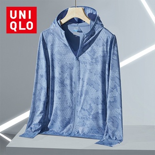 Uniqlo ใหม่ เสื้อแจ็กเก็ต เสื้อกีฬา กันลม มีฮู้ด ลายพราง กันแดด UPF50 2023 สําหรับผู้ชาย ใส่วิ่ง บาสเก็ตบอล