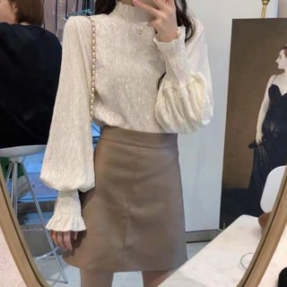 เสื้อแขนยาว คอสูง แขนพัฟ ทรงตรง แฟชั่นฤดูใบไม้ผลิ สําหรับผู้หญิง 2023