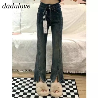 DaDulove💕 New Korean Version of INS Slit Jeans Niche High Waist Loose Wide Leg Pants Large Size Trousers