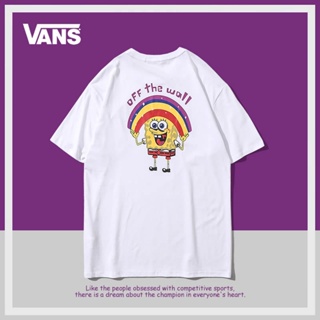 【ใหม่】ลายน่ารัก Vans Vance SpongeBob SquarePants เสื้อยืดลําลอง ผ้าฝ้าย แขนสั้น พิมพ์ลาย ทรงหลวม ขนาดใหญ่ สําหรับผู้ชาย