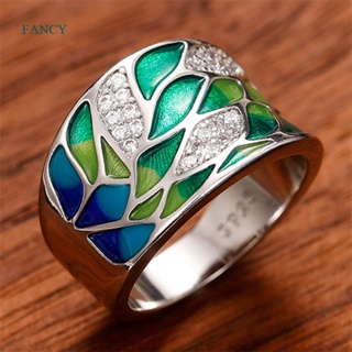 Fancy แหวนเคลือบ รูปใบไม้สีเขียว สไตล์โบฮีเมียน ของขวัญวันเกิดแฟนซี เต้นรํา แฟชั่นสําหรับผู้หญิง