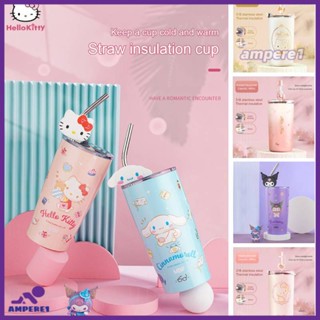 480/600Ml Kawaii Sanrio ถ้วยน้ำการ์ตูน Hello Kittys Kuromi My Melody Chiffonroll ถ้วยฟางน่ารักความงามแบบพกพาฉนวนกันความร้อนถ้วย-AME1