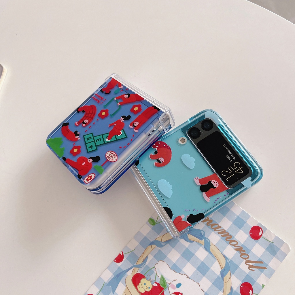 เคสโทรศัพท์มือถือ-pc-แข็ง-กันกระแทก-ลายการ์ตูนน่ารัก-พร้อมสายโซ่คล้อง-สําหรับ-samsung-galaxy-z-flip-4-5g-3in1-z-flip-3