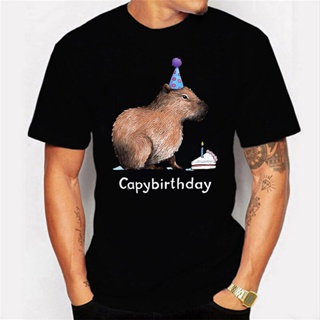ขายใหม่ เสื้อยืด ผ้าฝ้าย พิมพ์ลาย Capybara Capybirthday สไตล์ฮิปฮอป แฟชั่นสําหรับผู้ชาย（S-5XL）
