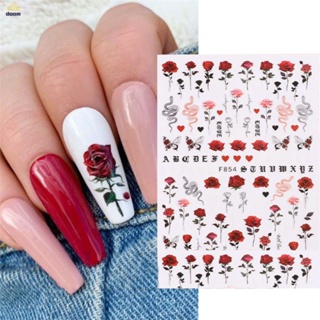 สติ๊กเกอร์ติดเล็บ Ins Color Rose Series English Leopard Adhesive Nail Sticker For Nail Decoration 【Doom】