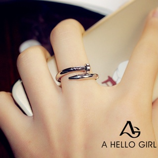 A HELLO GIRL เครื่องประดับแหวนนิ้วมือแฟชั่นเปิดเล็บทองสีเงินที่สามารถปรับสกรู