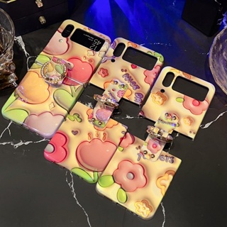 เคสโทรศัพท์มือถือ ลายดอกไม้ 3D พร้อมแหวนขาตั้ง สีมาการอง สําหรับ Samsung Galaxy Z Flip4 Z Flip3 Z Flip4 Z Flip3