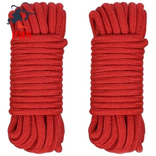2 Pcs Red Cotton Rope, 8mm Multi Purpose Strong Soft Tying Cord for Camping Gardening Boating Crafting, 10M/33Ft