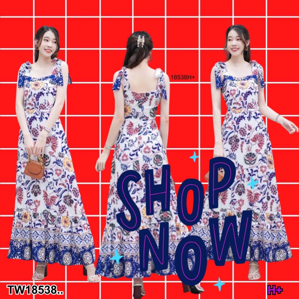 s4u-พร้อมส่ง-maxi-dress-ผูกไหล่ลายดอกผ้าเชิง-แบบผูกเอง-ชุดไปทะเล-ชุดไปเที่ยว-ชุดเดรส-ชุดทำงาน-ชุดเซ็ท