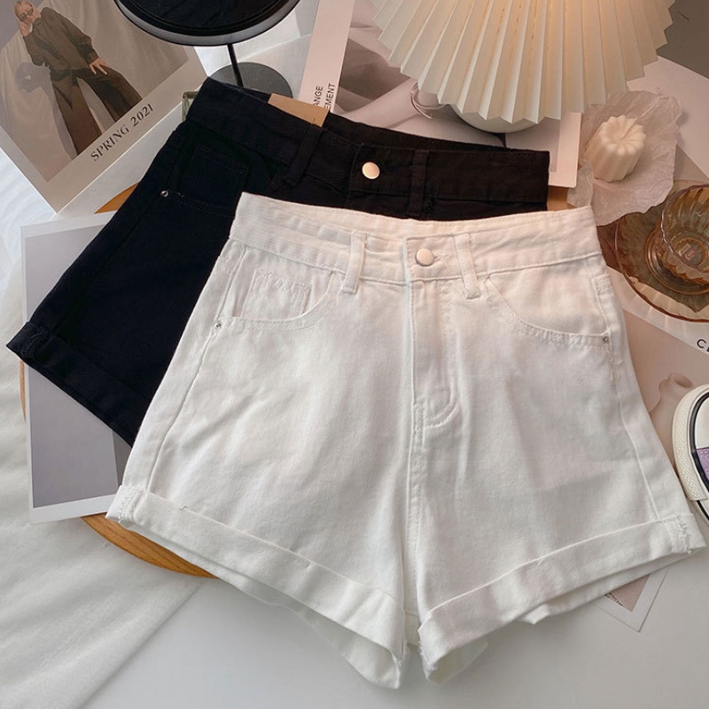 ส่งไวจากไทย TAYCEN S-6XL ผู้หญิงเกาหลีกางเกงยีนส์ขาสั้น เอวสูงเรียบๆกางเกงขาสั้น - 2