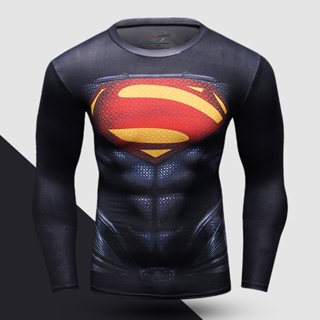 เสื้อยืดแขนยาว พิมพ์ลายอนิเมะ Superman เหมาะกับการเล่นบาสเก็ตบอล และฟิตเนส สําหรับผู้ชาย