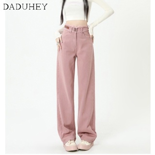 DaDuHey🎈 2023 New Korean Version of Ulzzang Dirty Pink Jeans Niche High Waist Wide Leg Pants Large Size Trousers