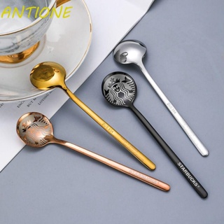 ANTIONE Drinkware Coffee Spoon Flatware Bar Tools Stirring Spoon Tableware For Picnic Kitche Stainless Steel Tea Honey Cocktail Cutlery Ice Cream Dessert Spoon/Multicolor