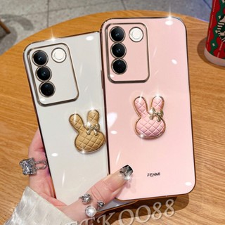 เคสโทรศัพท์มือถือแบบนิ่ม ลายกระต่ายน่ารัก 3D สีชมพู สําหรับ VIVO V29 Y27 Y36 Y78 Y02T Y02A 5G 4G VIVOY27 VIVOV29