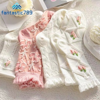 Fantastic789 Cute Gentle Pink White Embroidery Flower Thin Laciness Socks for Women Girls Lovely Sweet Floral Twist Pattern Mid-tube Socks Fashion JK Lolita Socks