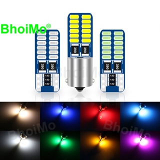 BhoiMo highlight 24SMD BA9S T4W Led interior signal indicator Car dome read Light license plate park lamp T10 W5W 194 168 3014 Motorcycle Rear trunk Bulb DC12V Warm White 6000k
