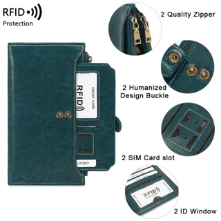 R RFID กระเป๋าสตางค์ใบยาว มีซิป สองชั้น ความจุขนาดใหญ่ สไตล์ยุโรป อเมริกัน LY03
