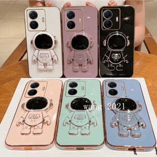 With Astronaut Folding Stand Casing for Realme C55 NFC 2023 เคส Phone Case Candy Plating Cute Cartoon Creative Electroplated RealmeC55 Soft Case เคสโทรศัพท